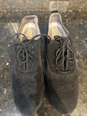 Cole Haan Black Suede Wingtip Oxford Lace-Ups